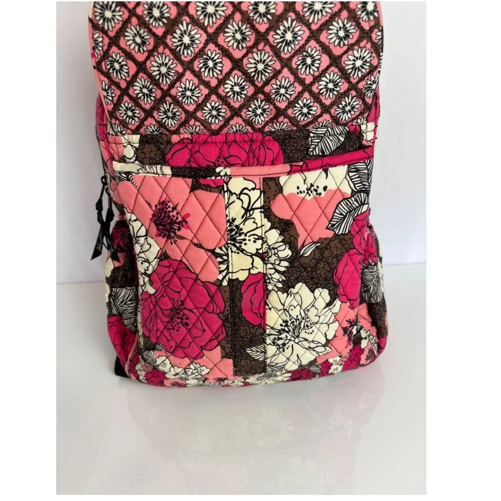 Vtg Vera Bradley Symphony‎ Hue Quilted Floral Backpack Mocha Rouge Retired Print